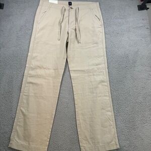 GAP Men‎ 36x32 Beach Pant Relaxed Fit Drawstring Waist Khaki Linen Blend